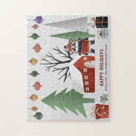 Puzzle Panda de invierno y árboles Felices vacaciones Nav