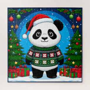 Puzzle Panda de Navidad en Suéter para la Familia en las 
