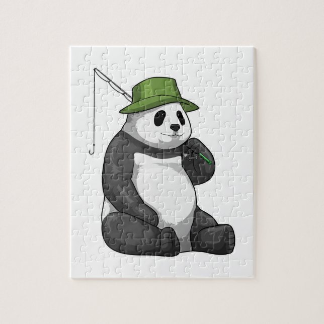 Puzzle Panda en la pesca con barra de pesca (Vertical)