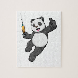 Puzzle Panda en la vacunación con jeringas