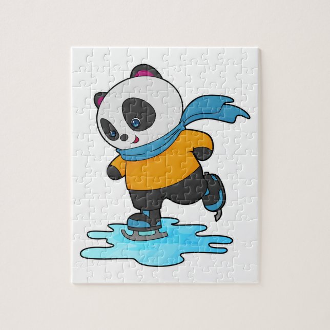 Puzzle Panda en patinaje sobre hielo con patines de hielo (Vertical)