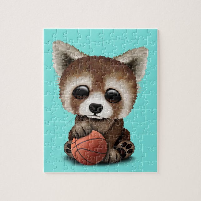 Puzzle Panda roja del bebé lindo que juega con baloncesto (Vertical)