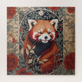 Puzzle Panda Rojo Elegante William Morris Inspirado Flora
