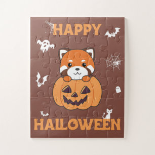 Puzzle Panda Rojo En Calabaza Cute Pandas Feliz Halloween