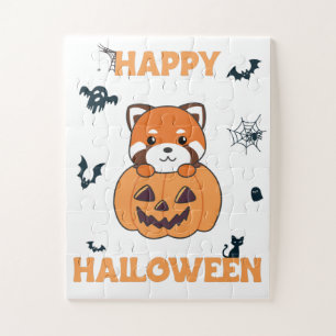 Puzzle Panda Rojo En Calabaza Cute Pandas Feliz Halloween