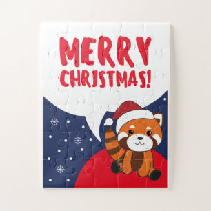 Puzzle Panda Rojo Navidades Nieve Animales De Invierno Pa