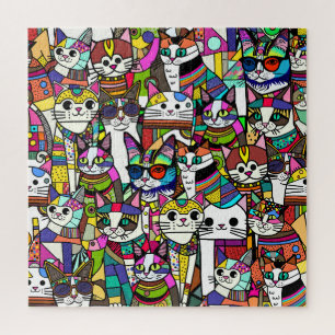 Puzzle Pandilla de gatos loca, regalo colorido