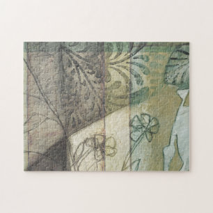 Puzzle Panel de jardín con hojas, flores y hierba