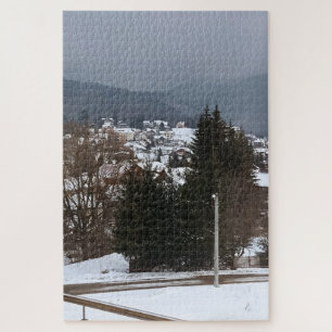 Puzzle Panorama de Aldea Invernal - Paisaje Rural Rumania
