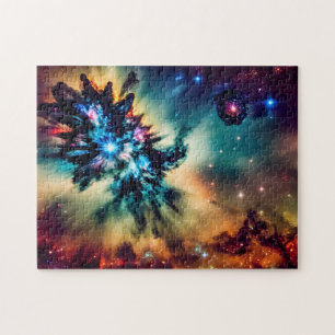 Puzzle Panorama galáctico del universo rojo y azul cósmic