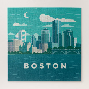 Puzzle Panorama nocturno de la ciudad de Massachusetts
