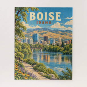 Puzzle Panorama vintage del frente del río de Boise Idaho