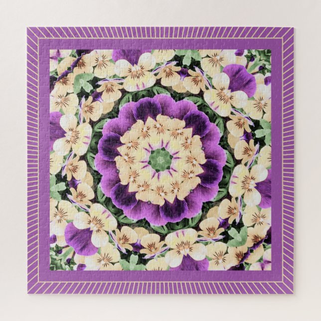 Puzzle Pansies Mandala: Púrpura antiguo (Vertical)