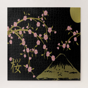Puzzle Pantalla Japonesa Rosa Sakura Dorado Negro