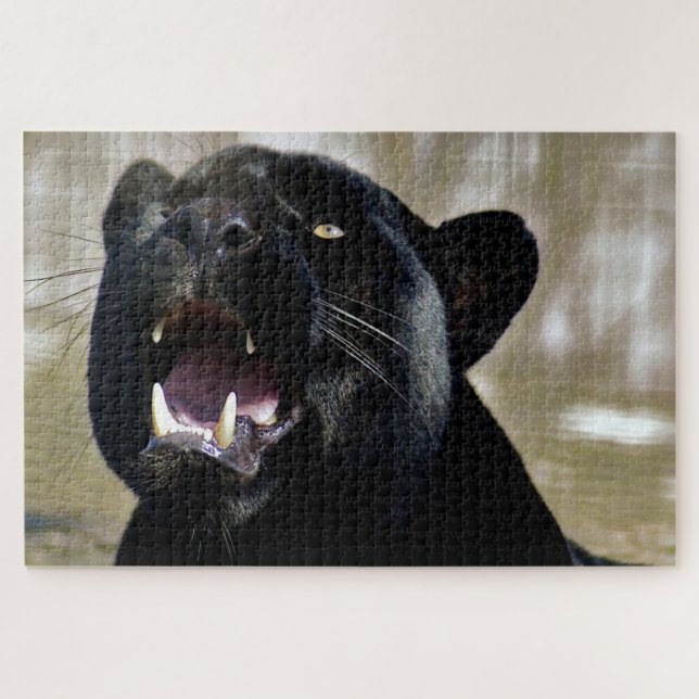 Puzzle Pantera negra con dientes mostrando y ojos amarill (Horizontal)