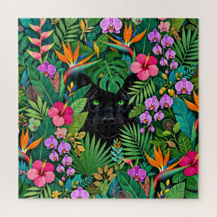 Puzzle Pantera Negra Flores de la Jungla y Follaje Tropic