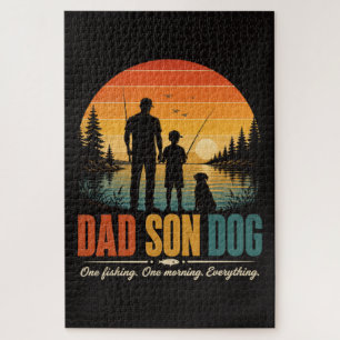 Puzzle Papá Hijo Perro Pesca Mañana