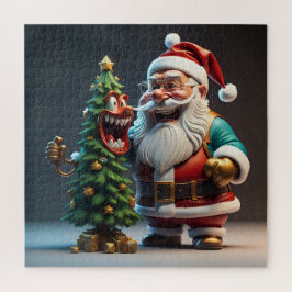Puzzle Papá Noel con árbol de Navidad divertido riendo
