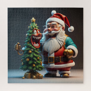Puzzle Papá Noel con árbol de Navidad divertido riendo