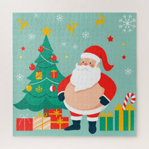 Puzzle Papá Noel con árbol de Navidad y regalos