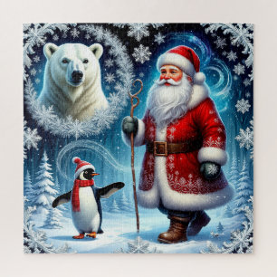 Puzzle Papá Noel con Oso Polar Pingüino para la Familia e
