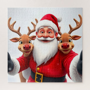 Puzzle Papá Noel con renos celebrando la Navidad