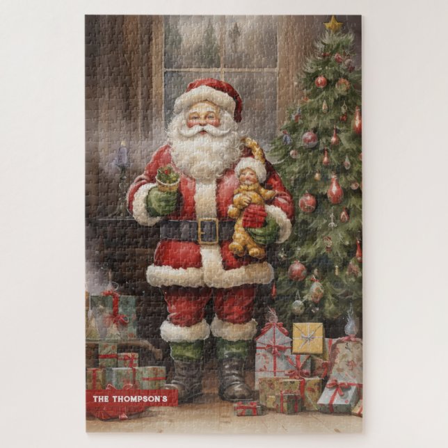 Puzzle Papá Noel de época con árbol y regalos de Navidad (Vertical)