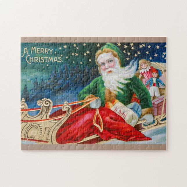 Puzzle Papá Noel de época en Sleigh Merry Christmas (Horizontal)