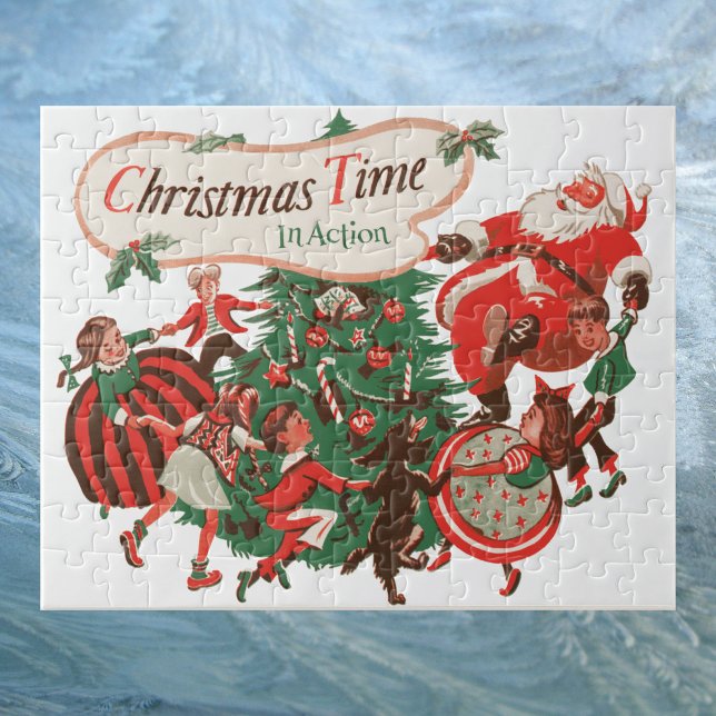 Puzzle Papá Noel de Navidad y niños bailando (Subido por el creador)