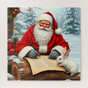 Puzzle Papá Noel escribiendo una carta en un bosque nevad