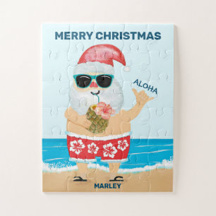 Puzzle Papá Noel Hawaiano de Playa Niños Navidad
