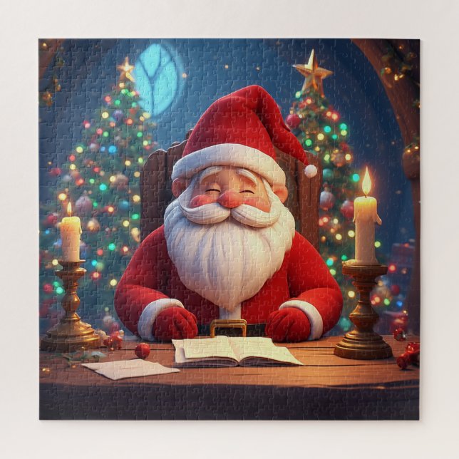 Puzzle Papá Noel leyendo un libro a la luz de una vela (Vertical)