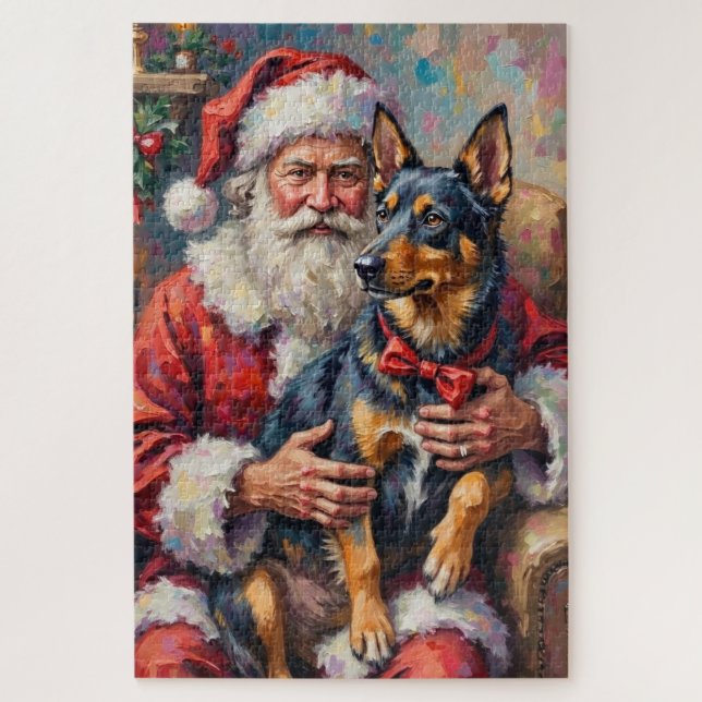 Puzzle Papá Noel Lundehund noruego Arte de Navidad (Vertical)