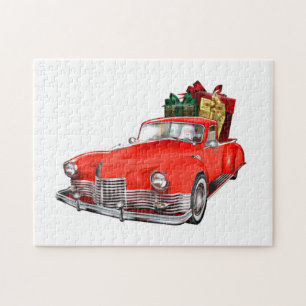 Puzzle Papá Noel manejando un auto retro con giftsb
