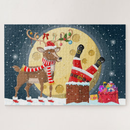 Puzzle Papá Noel Navideño Bonito en Chimenea con Rudolph