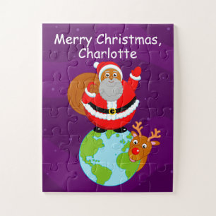 Puzzle Papá Noel negro parado en la Tierra,