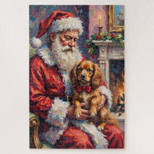 Puzzle Papá Noel sosteniendo arte de Navidad de Spaniel T