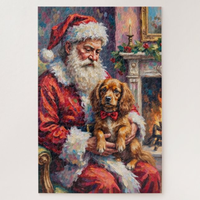 Puzzle Papá Noel sosteniendo arte de Navidad de Spaniel T (Vertical)