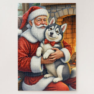 Puzzle Papá Noel sosteniendo arte navideño de Alaskan Mal