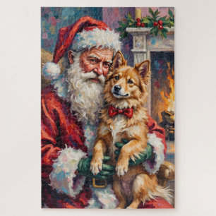Puzzle Papá Noel sosteniendo arte navideño de Finnish Lap