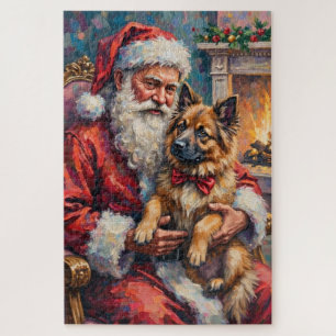 Puzzle Papá Noel sosteniendo arte navideño de Keeshond