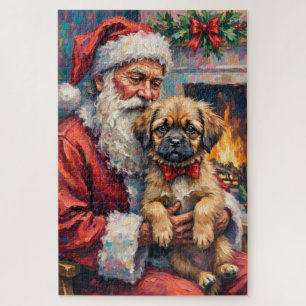 Puzzle Papá Noel sosteniendo arte navideño de Lhasa Apso