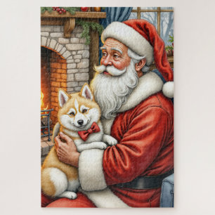 Puzzle Papá Noel sosteniendo arte navideño del esquimal a