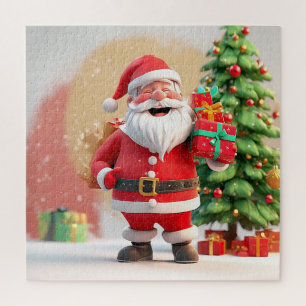 Puzzle Papá Noel sosteniendo regalo