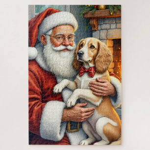 Puzzle Papá Noel sosteniendo un afgano hound en Navidad