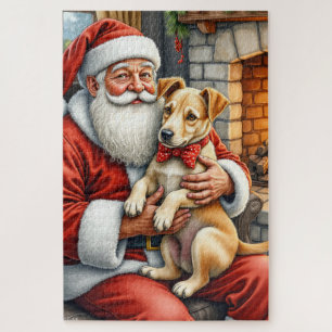 Puzzle Papá Noel sosteniendo un Bouvier des Flandres de N