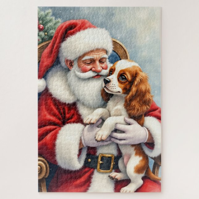 Puzzle Papá Noel sosteniendo un Cavalier King Charles Spa (Vertical)
