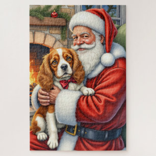Puzzle Papá Noel sosteniendo un Cavalier King Charles Spa