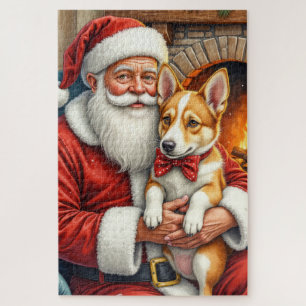 Puzzle Papá Noel sosteniendo un perro boyero australiano 