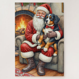 Puzzle Papá Noel sosteniendo un perro de montaña bernés e